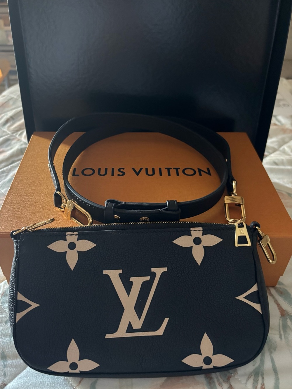 Louis Vuitton Black & Cream Monogram Mini Shoulder Pochette
